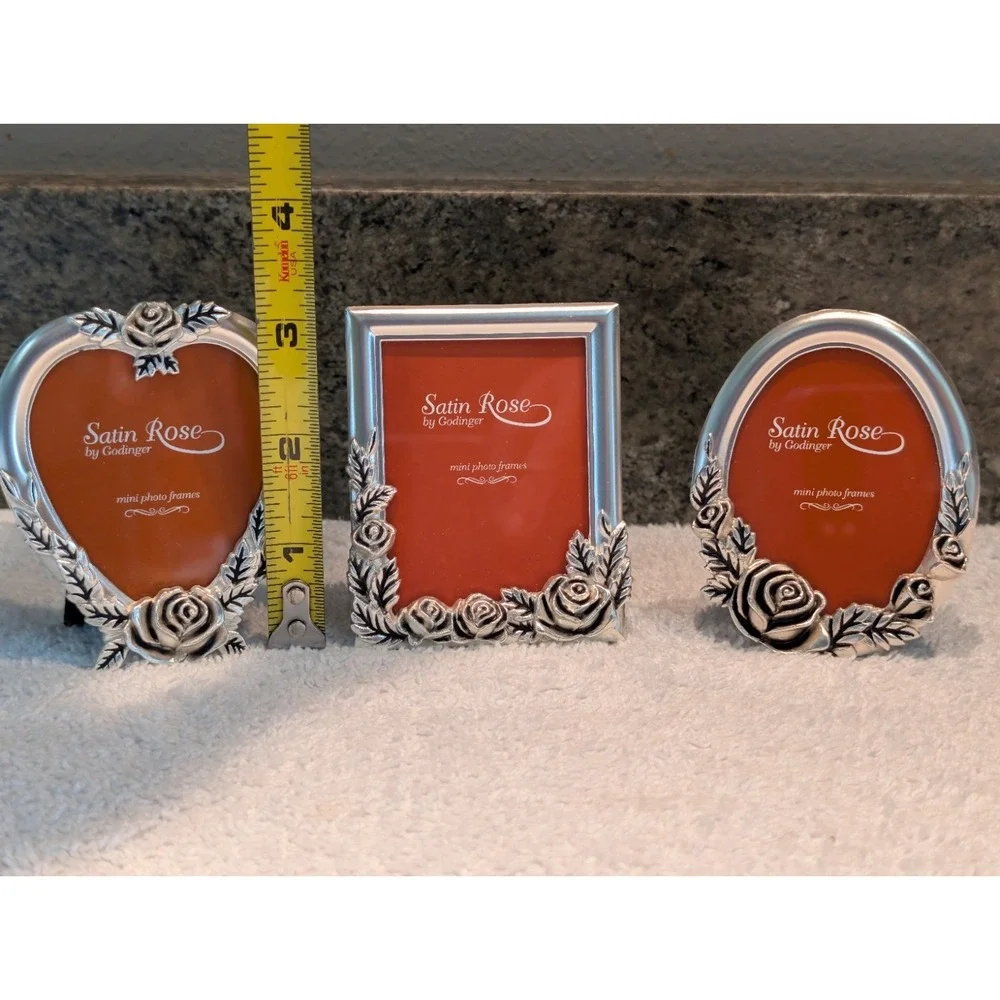 Godinger Mini Picture Frames Silver Plated Set of 3 Satin Rose 1994 Vintage 2x2
